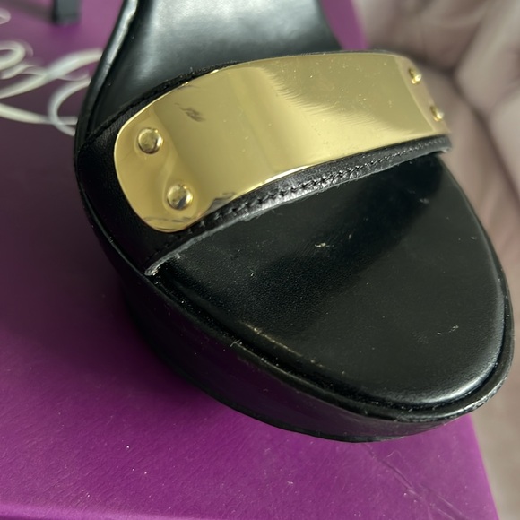 Platform Black Heels with Gold Accents - Picture 5 of 6